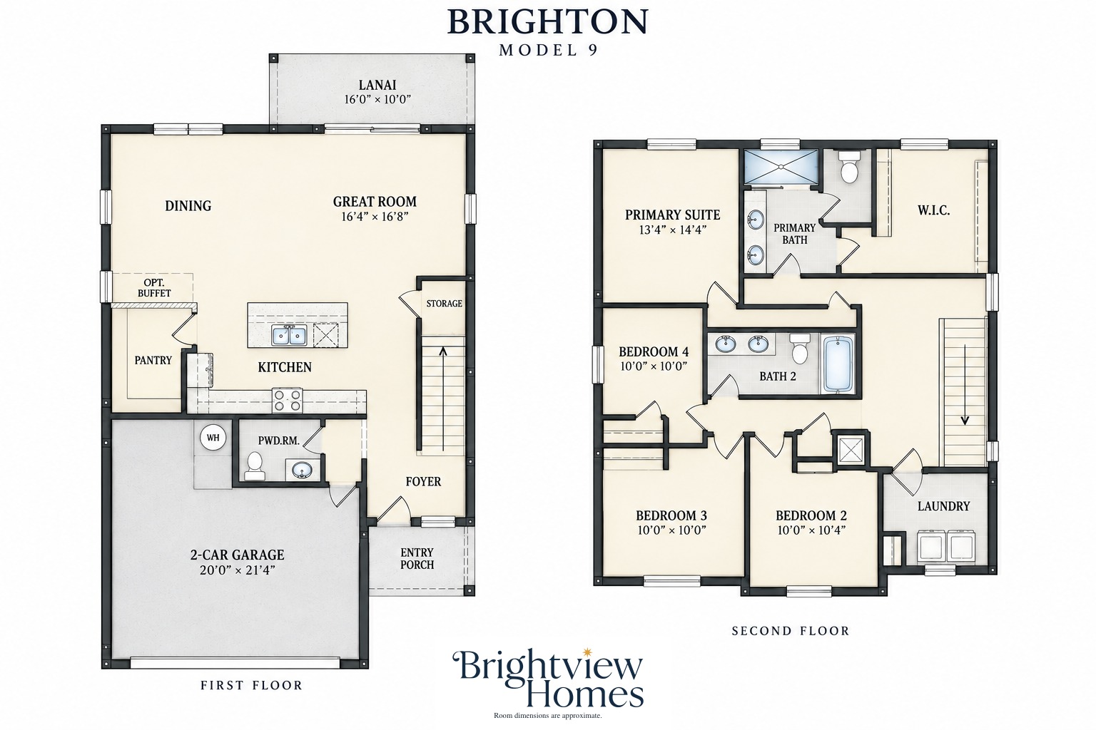 Plano Brighton — 4 recámaras, 2.5 baños, 2,169 pies², 2 pisos, de Brightview Homes