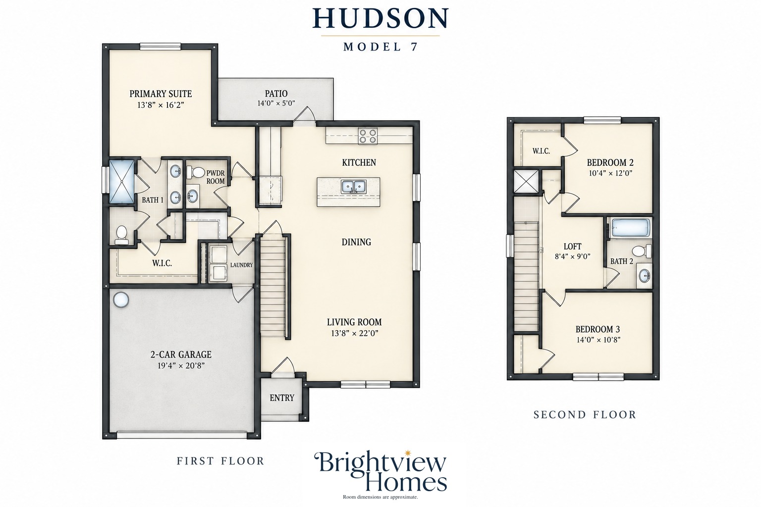 Hudson floor plan — 3 bedroom, 2.5 bath, 1,821 sq ft, 2 stories, by Brightview Homes
