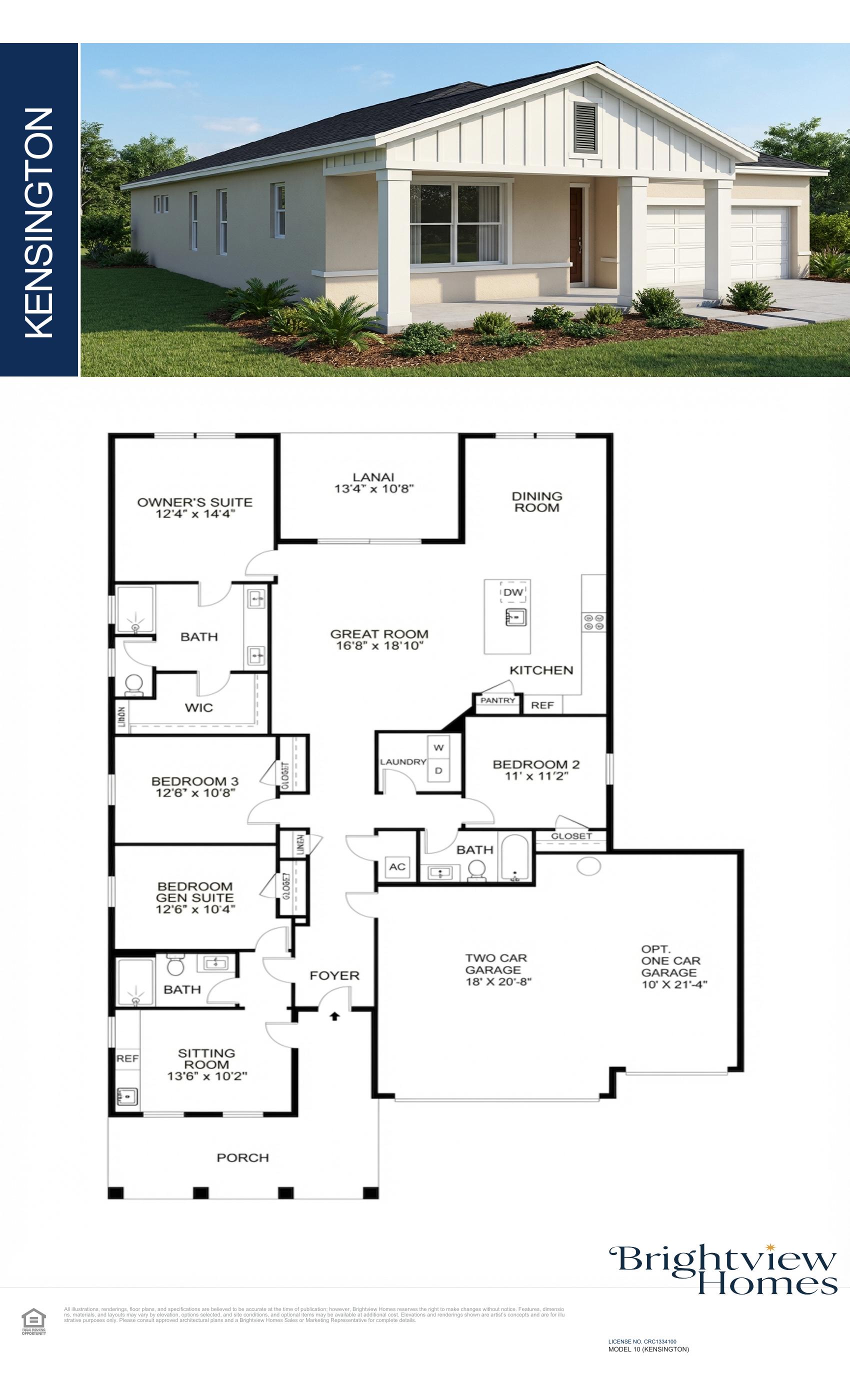 Kensington floor plan architectural drawing — 4 bed 3 bath 2112 sq ft by Brightview Homes