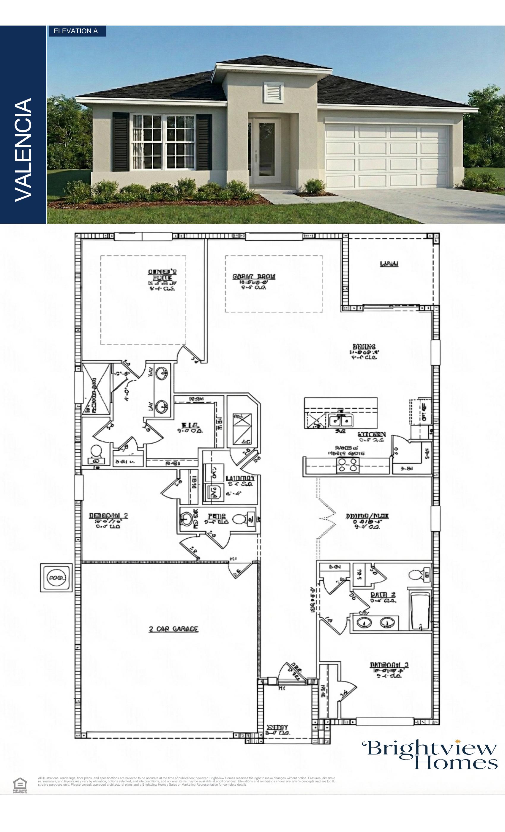 Valencia floor plan architectural drawing — 4 bed 2.5 bath 1920 sq ft by Brightview Homes