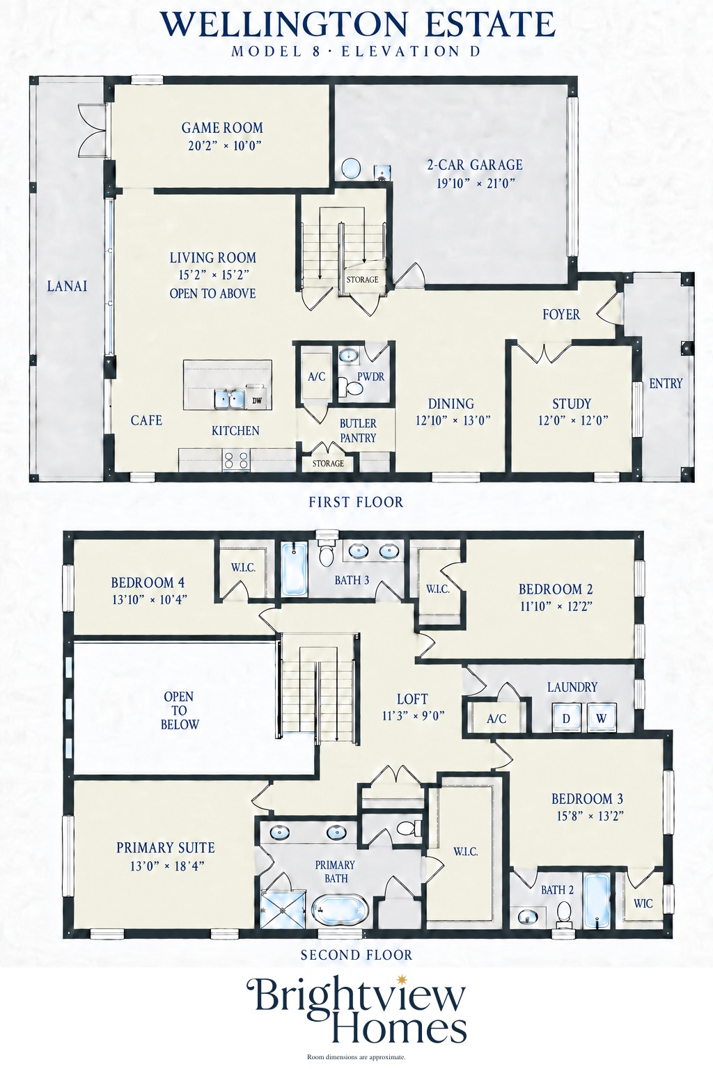 Plano Wellington Estate — 4 recámaras, 3.5 baños, 3,479 pies², 2 pisos, de Brightview Homes